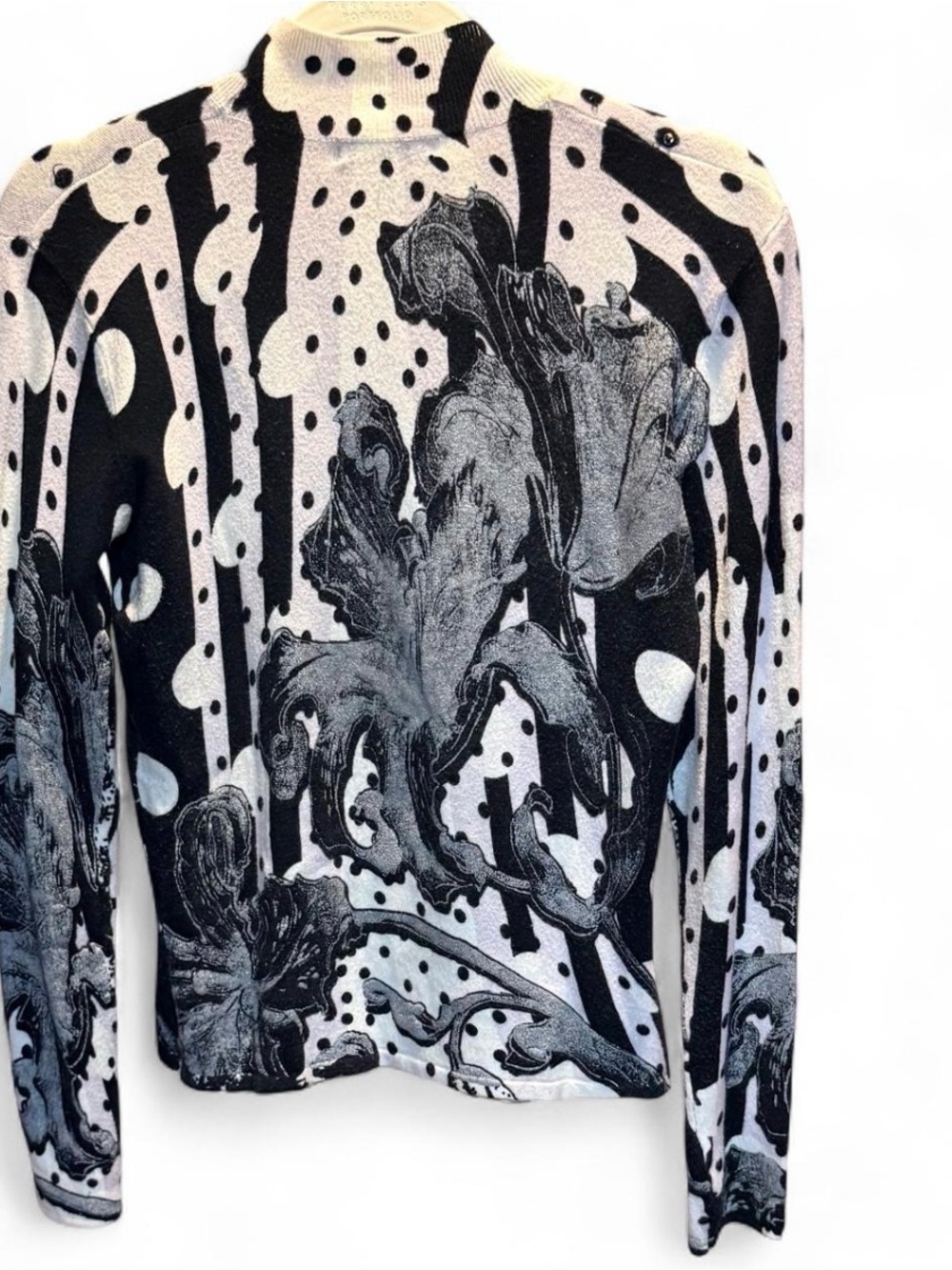 VINTAGE Alberto Makali Beaded Mixed Print Mock Neck Sweater M - Picture 2 of 3